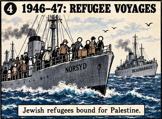 1946 to 1947: Norsyd and Beauharnois carry Jewish refugees towards Palestine
